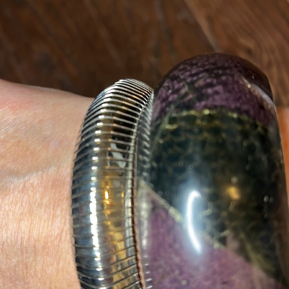 Silvertoned and purple with black bangle bracelets Lot of two - Picture 2 of 5
